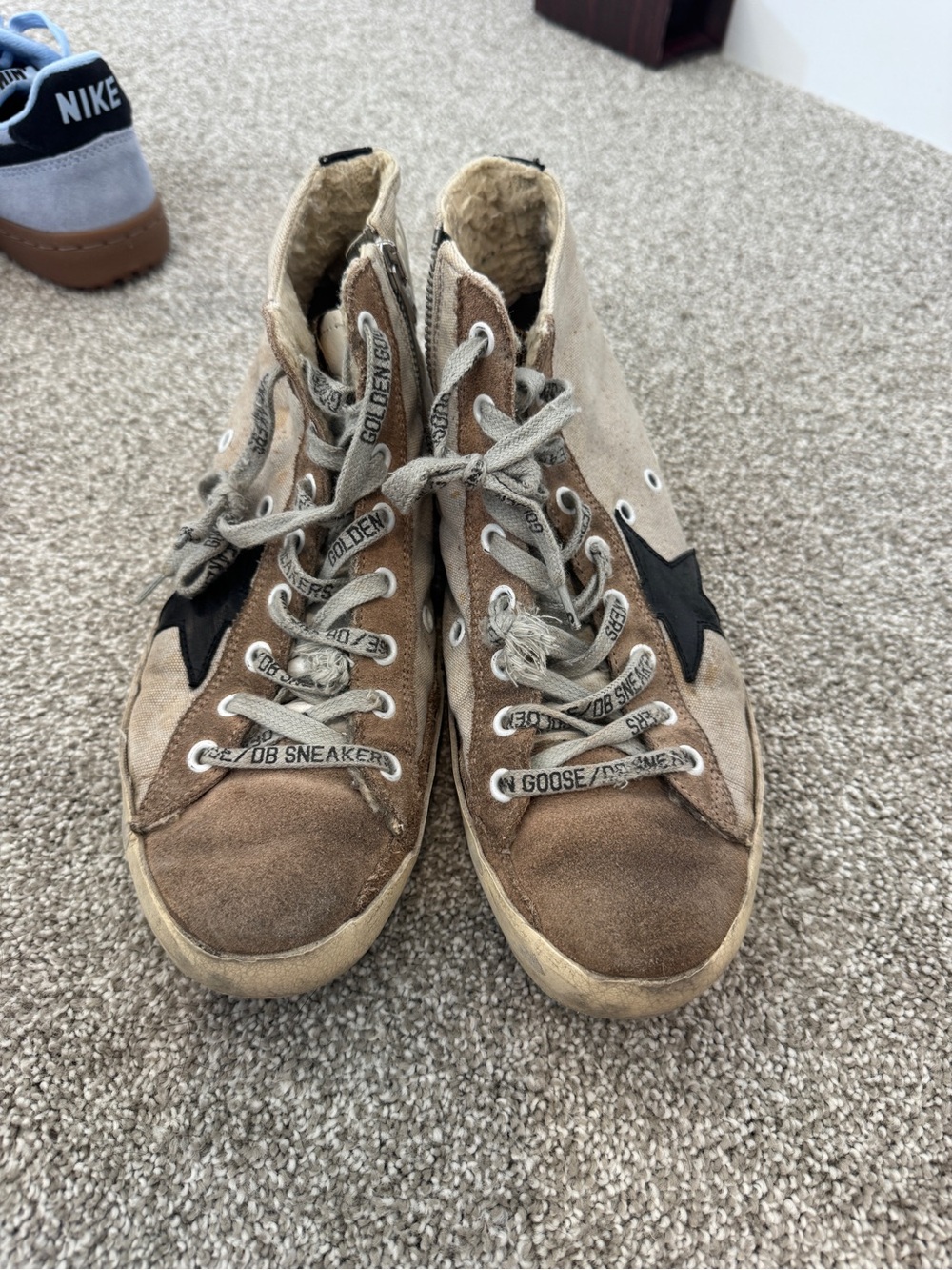 Golden Goose Men's Tan Suede High-Top Sneakers with Black Star